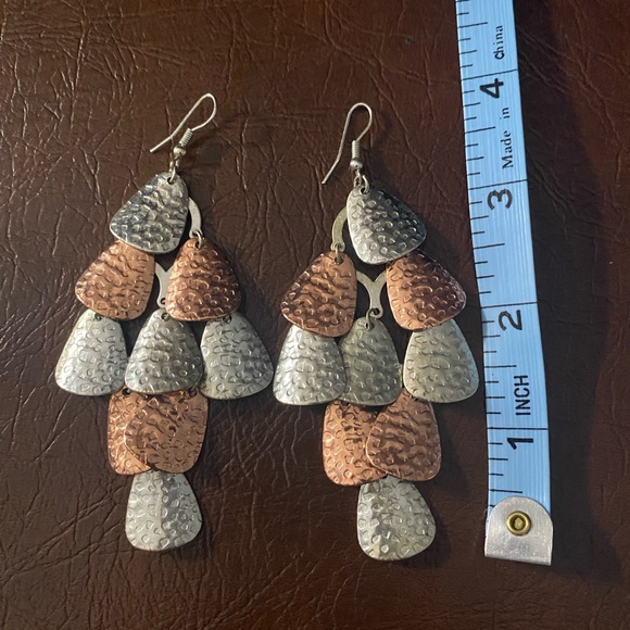 Silver and Rose Gold Tone Chandelier Earrings - Picture 4 of 4